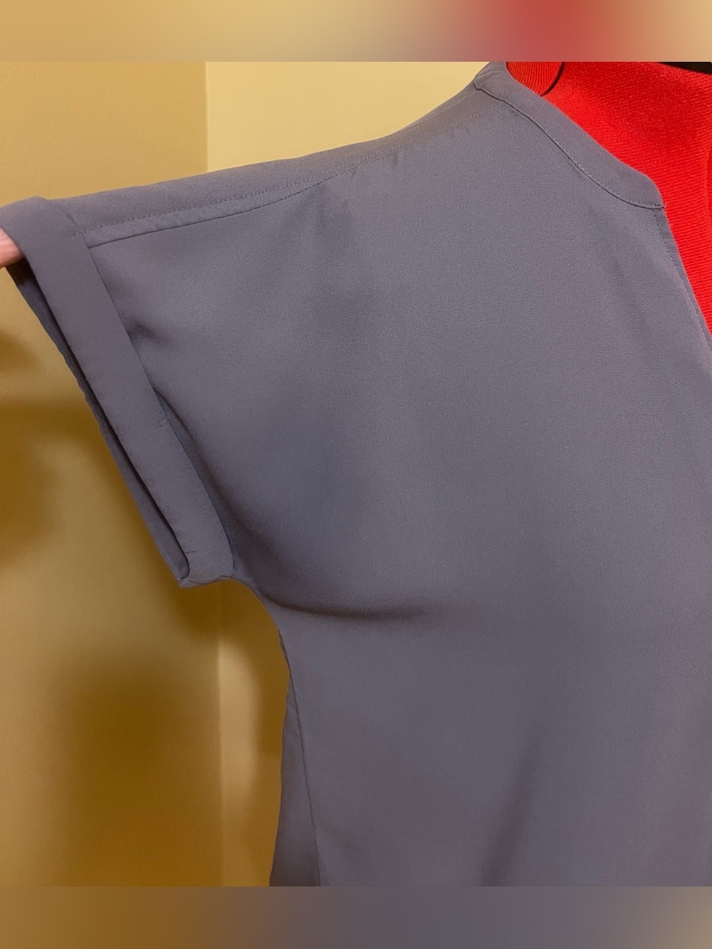 Maurices Slate Blue/Mauve Zip-Up Short Sleeve Blouse - Picture 2 of 6